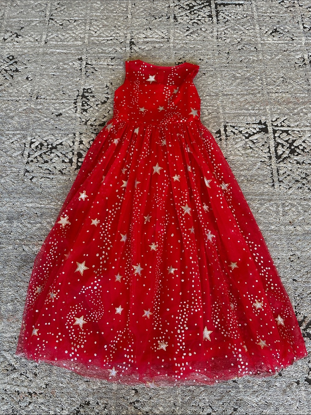 Trish Scully Red Starry Tulle Evening Dress